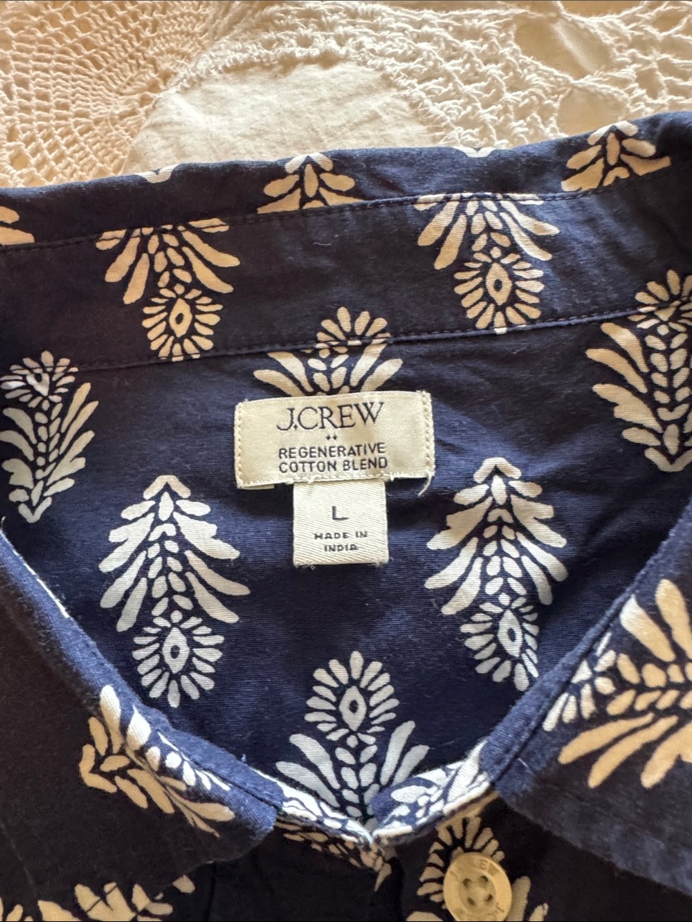 J. Crew Navy Shirt with White Botanical Print - womens Button-Down